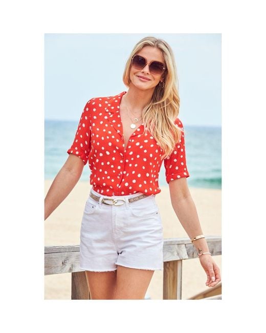 Sosandar White Spot Print Short Sleeve Relaxed Fit Shirt Denim