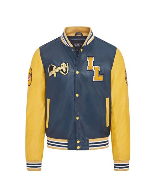 Infinity Leather Blue Baseball Letterman Bomber Jacket for men