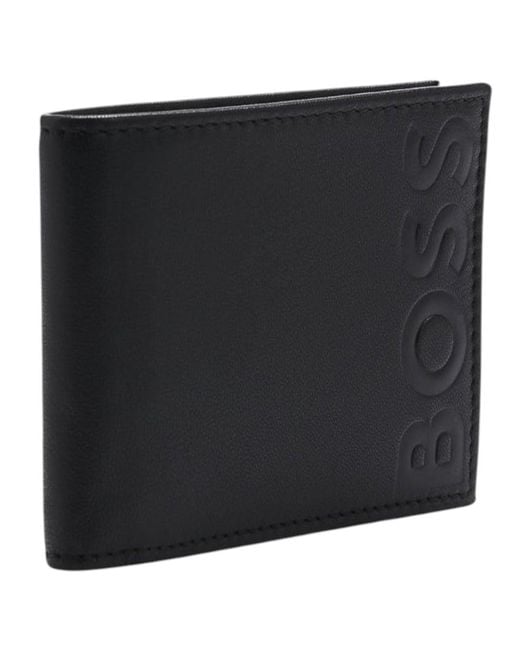 Boss Black Leather Wallet Big Bb_8Cc Bifold Credit Card Holder for men