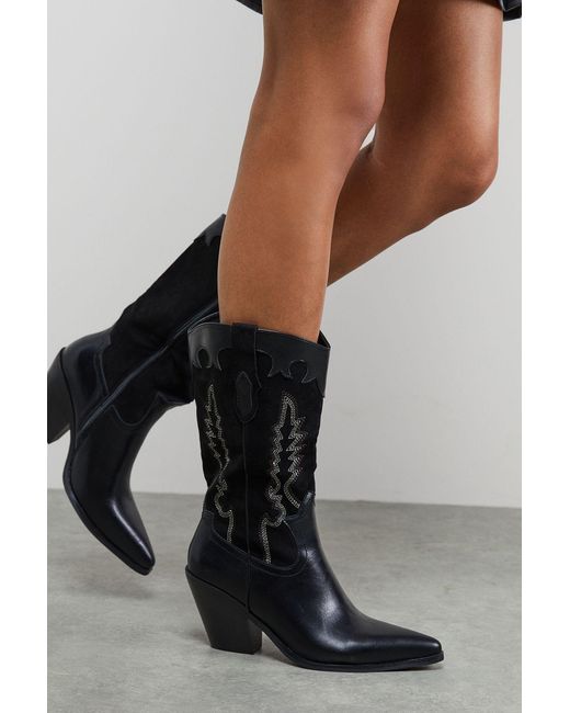 Faith Black Lola Mix Material Western Calf Boots