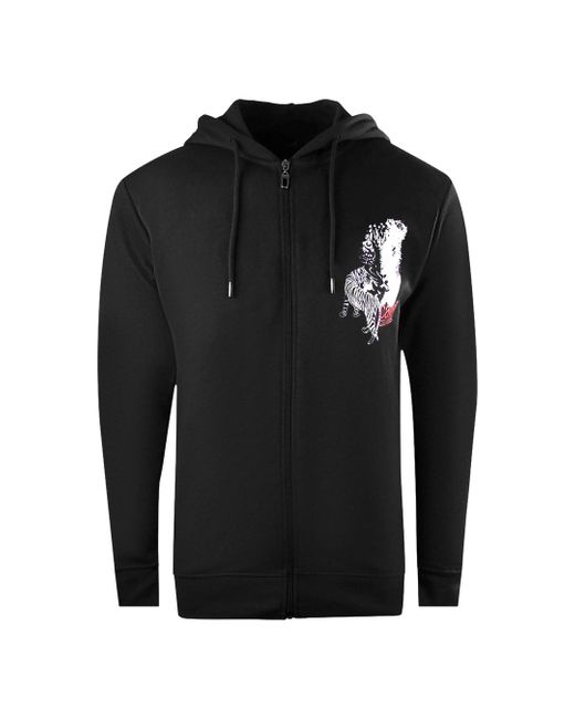 Roberto Cavalli Black Large Tiger Design Zip-Up Hoodie for men