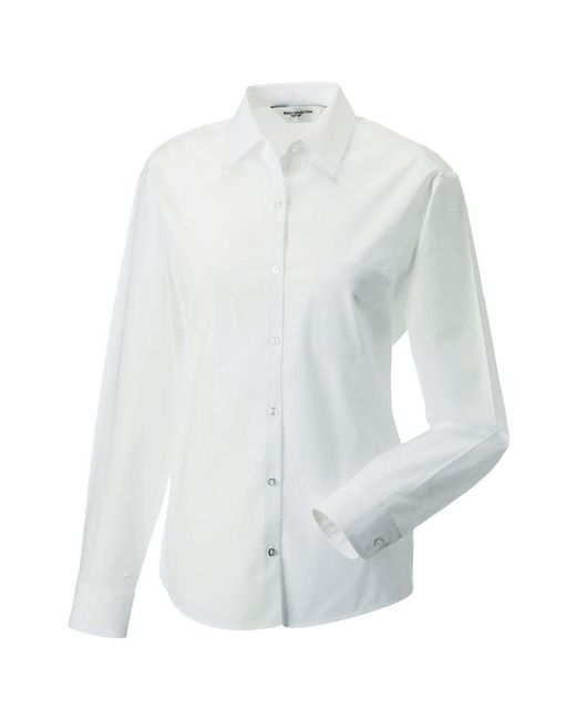 Russell White Jerzees Ladies/ Long Sleeve Pure Cotton Work Shirt