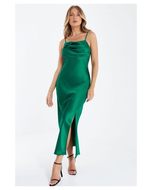 Quiz Green Satin Midi Dress