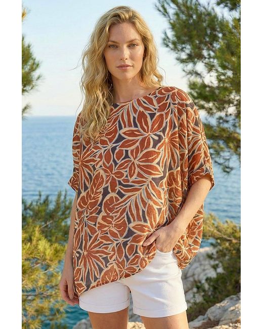 Roman Red Floral Buttoned Back Top