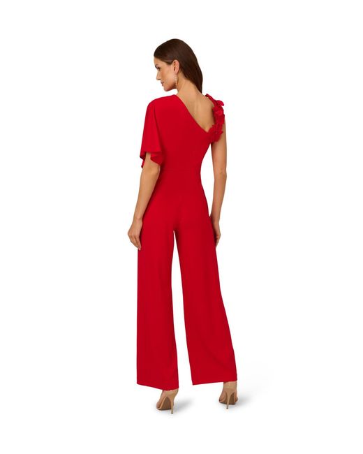 Adrianna Papell Red Asymmetrical Crepe Jumpsuit