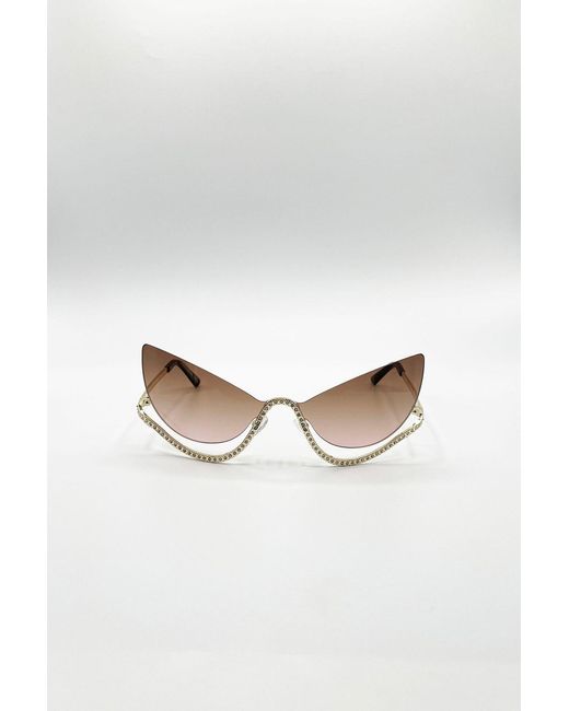 SVNX White Butterfly Dimante Rimless Sunglasses