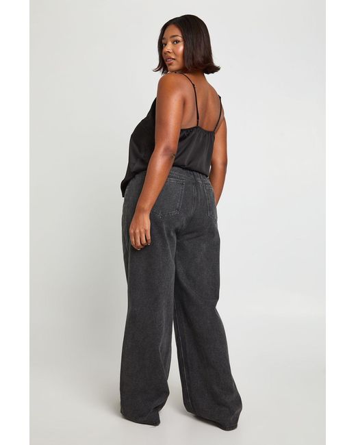 Boohoo Black Plus Tie Waist Channel Insert Wide Leg Jean