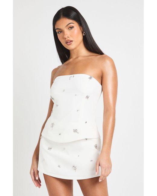 Boohoo White Diamante Embellished Skort