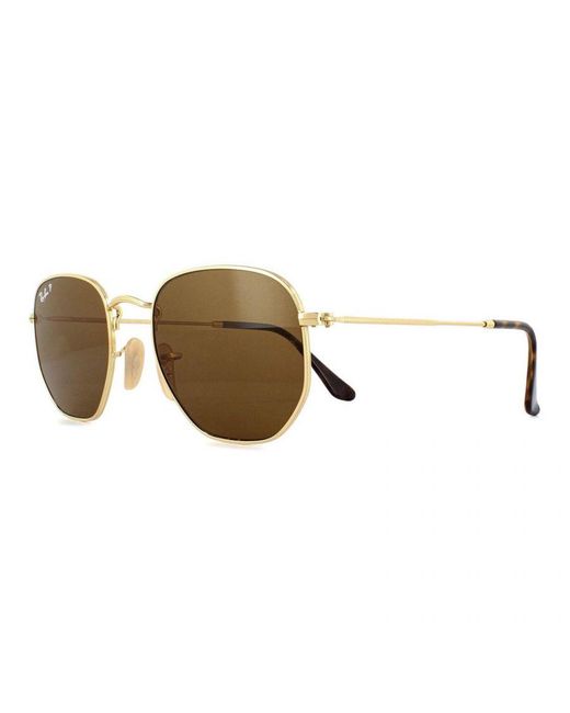 Ray-Ban Brown Sunglasses Hexagonal 3548N 001/57 Polarized 51Mm Metal for men