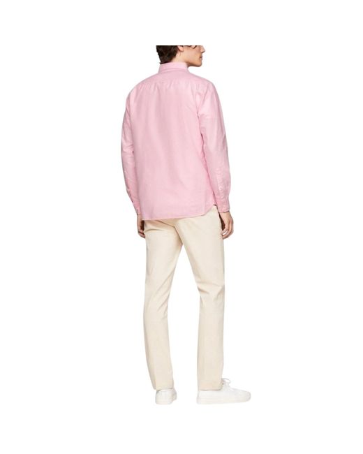Tommy Hilfiger Pink Shirts Slim Fit Oxford Long Sleeve Casual Cotton Formal Top for men