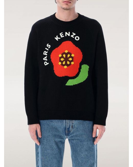 KENZO Bloemenprint Sweater Met Ronde Hals in het Black voor heren