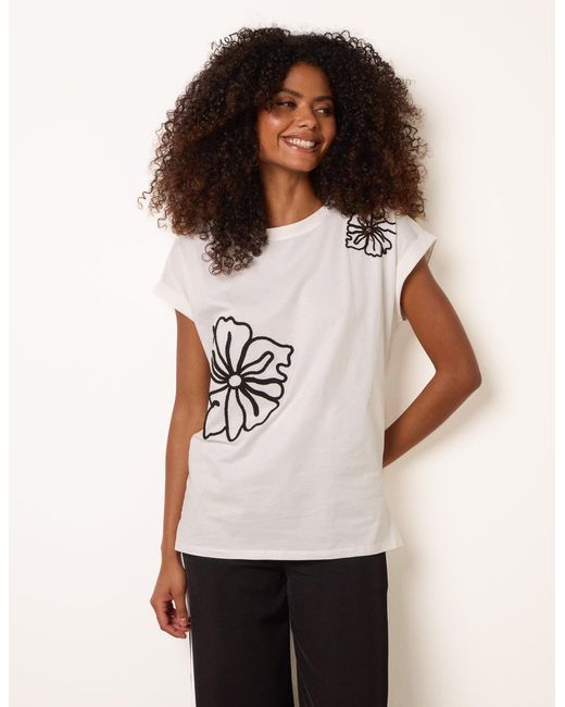 Blue Vanilla Pink T-Shirt With Big Floral Embroidery