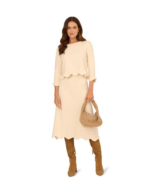 Adrianna Papell Metallic Pull On A-Line Sweater Midi Skirt With Wavy Fringe Hem