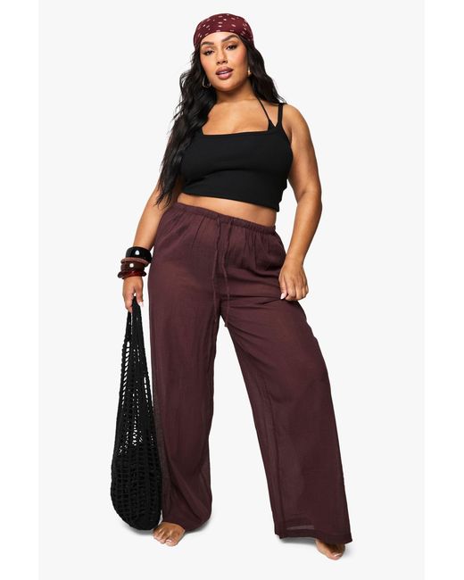 Boohoo Red Plus Cheesecloth Beach Pants