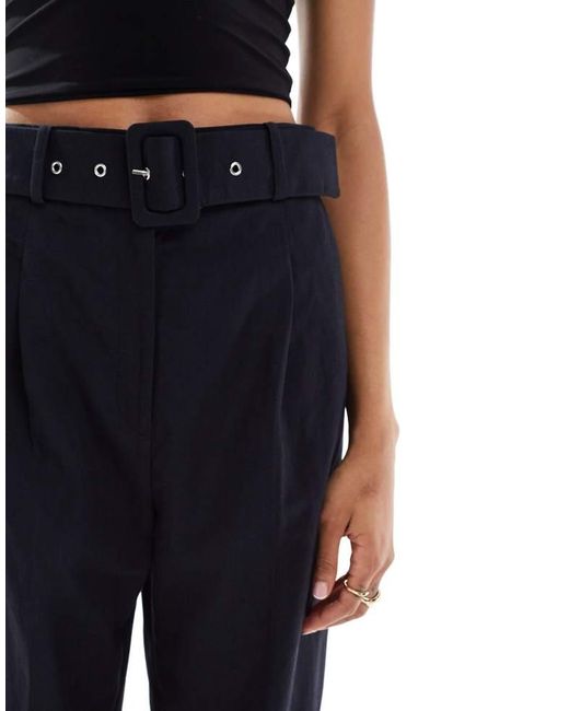 ASOS Blue Design Tailored Belted Trouser With Linen