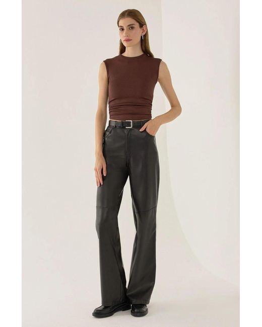 Hiccup Brown Ruffled Jersey Top