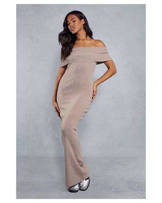 MissPap Gray Premium Soft Knit Folded Bardot Maxi Dress