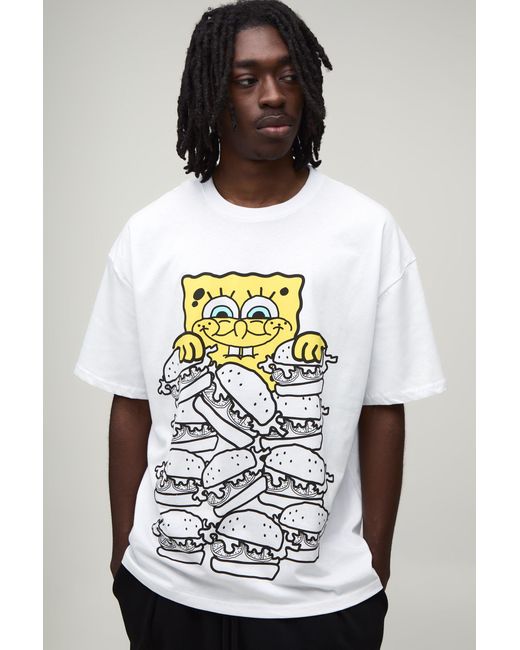 BoohooMAN White Oversized Spongebob Burger License Print T-Shirt for men