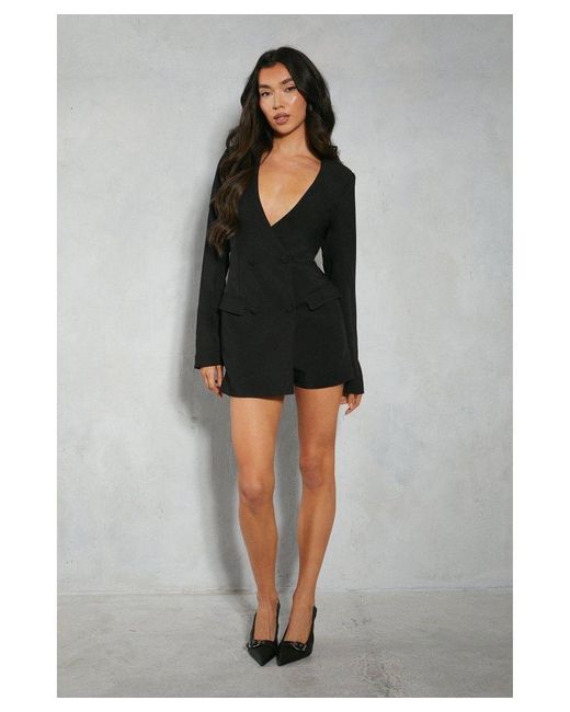 MissPap Black Tailored Double Breasted Boxy Blazer Playsuit