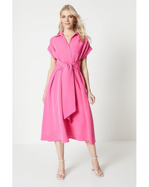 PRINCIPLES Pink Front Tie Shirt Midi Dress