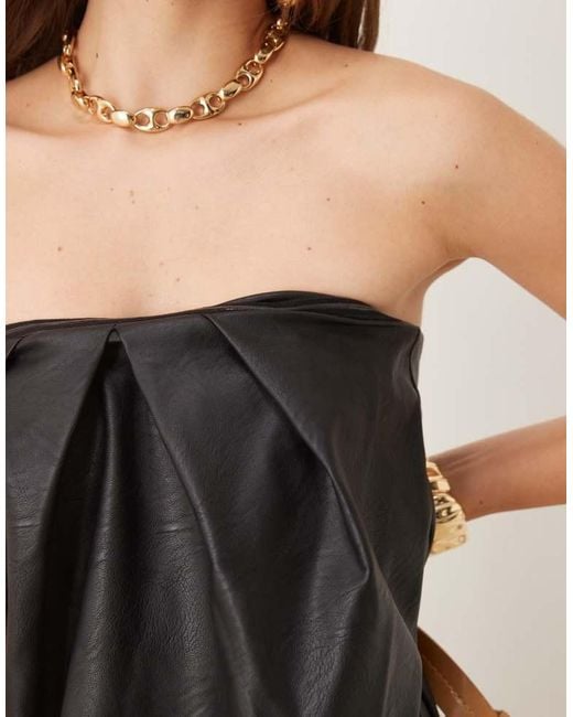 ASOS Black Leather Look Bandeau Trapeze Midi Dress