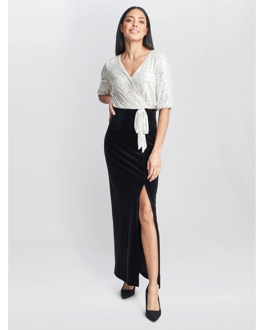 Gina Bacconi White Matilyn Maxi Sequin Dress With Velvet Skirt