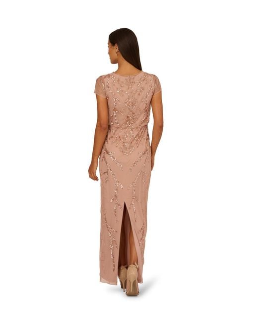 Adrianna Papell Pink Studio Bead Blouson Long Dress