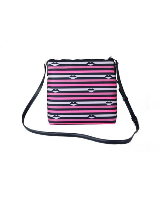 Kate Spade Purple Jae Nylon Leather Flat Striped Multi Crossbody Handbag Purse