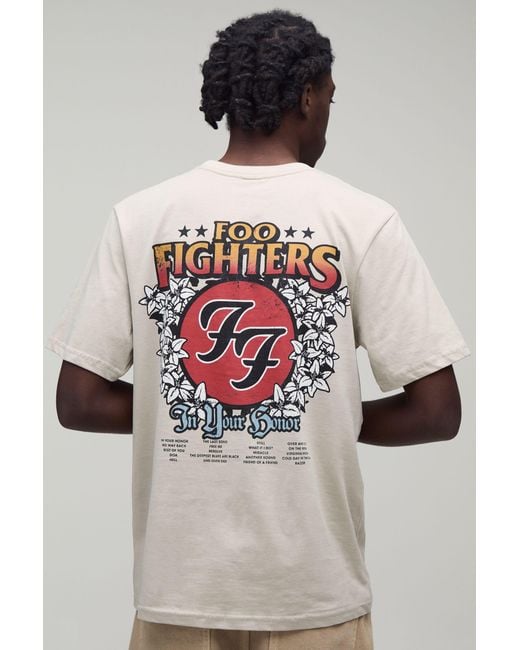 BoohooMAN Gray Regular Foo Fighters Floral License Print T-Shirt for men