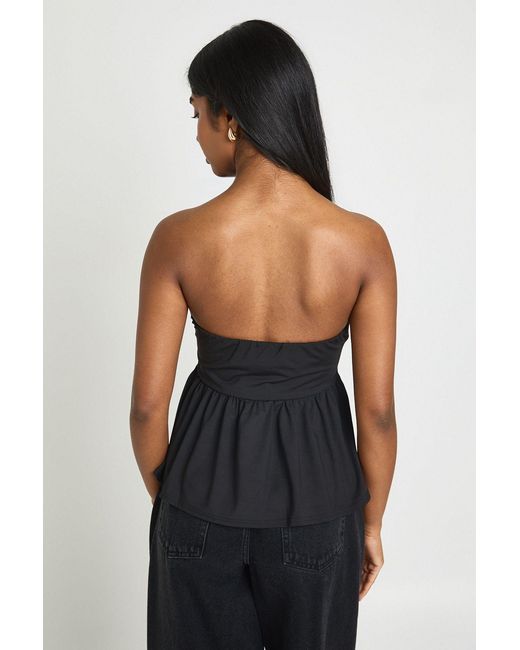Boohoo Black Ruched Bust Peplum Bandeau Top