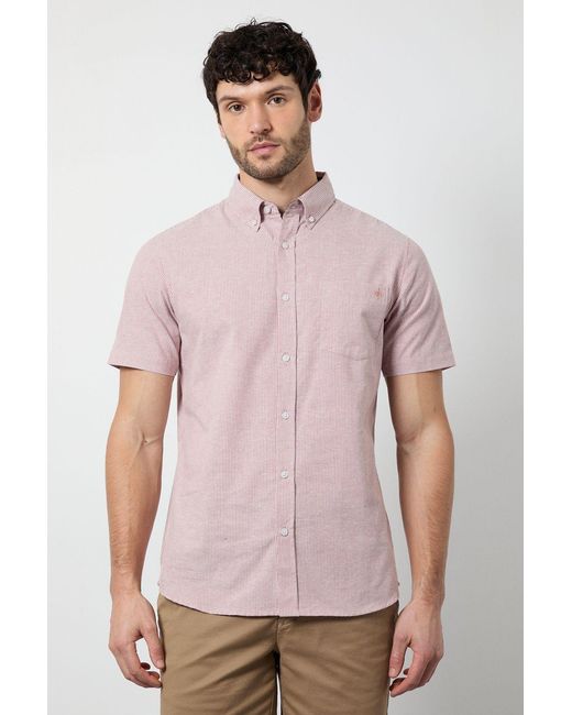 MAINE Pink Fine Stripe Short Sleeve Shirt Cotton for men