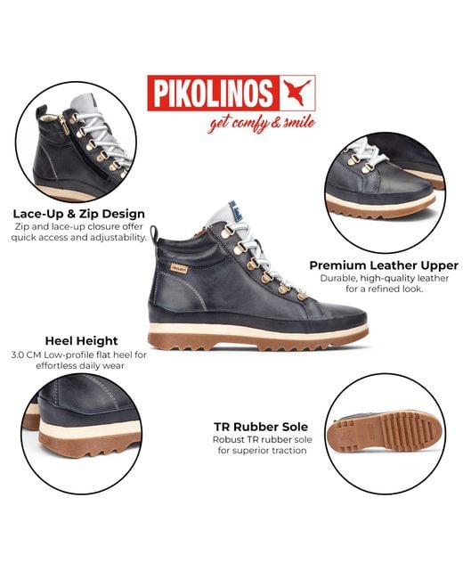 Pikolinos Blue Leather Trainers Sneaker Winter Lace-Up Boots