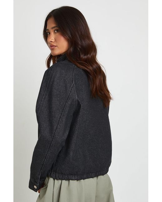Boohoo Blue Funnel Neck Denim Bomber Jacket
