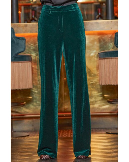 Sosandar Blue Petite Emerald Luxe Velvet Wide Leg Trousers
