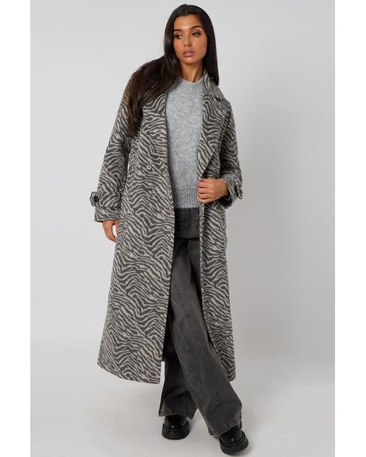 Urban Bliss Gray Longline Zebra Formal Coat