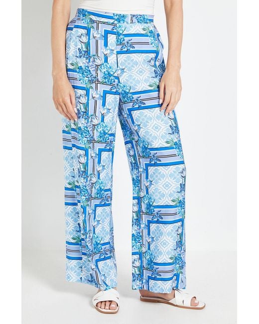 Wallis Blue Tropical Print Wide Leg Trouser