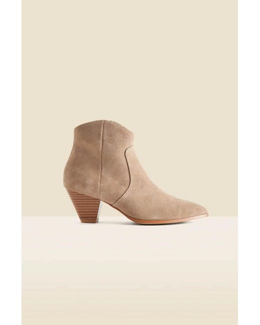 Sosandar Natural Taupe Suede Western Stack Heel Ankle Boots