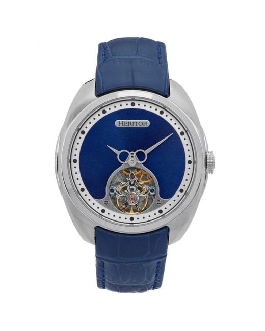 Heritor Heritor Automatisch Romeins Halfskelet Horloge Met Leren Band in het Blue voor heren
