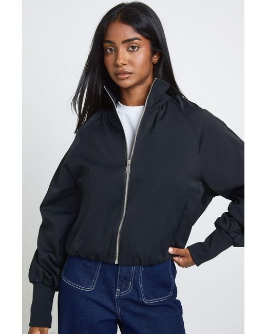 Boohoo Blue Funnel Neck Zip Through Bomber