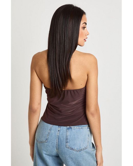 Boohoo Blue Slinky Knot Tie Halterneck Top
