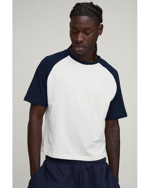 BoohooMAN White Slim Shrunken Fit Raglan T-Shirt for men