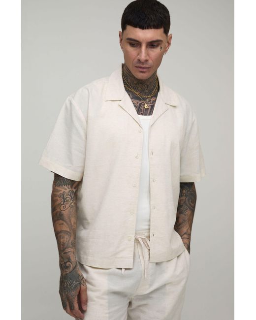 BoohooMAN Natural Tall Oversized Boxy Short Sleeve Linen Blend Shirt for men