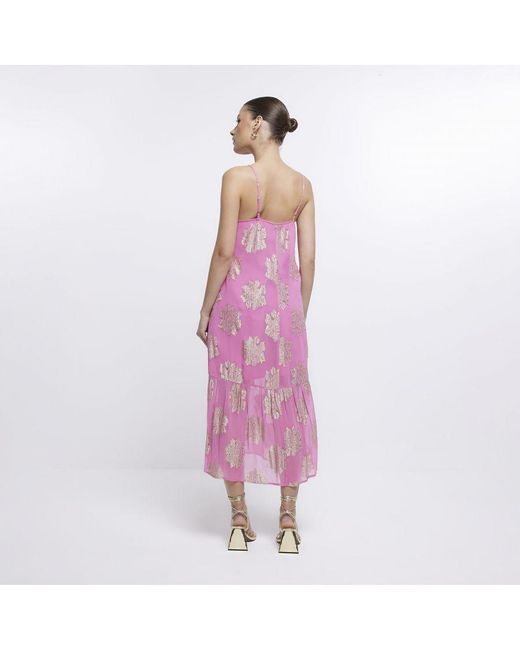 River Island Pink Slip Maxi Dress Spot Cora Viscose