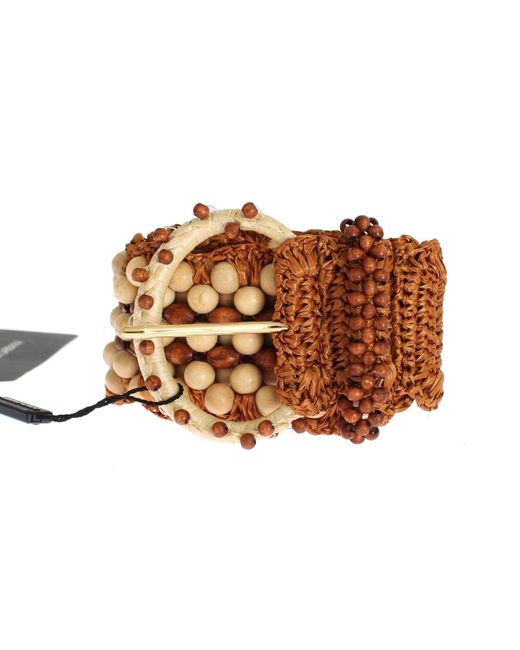 Dolce & Gabbana Bruine Raffia Hout Kralen Brede Taille Riem in het Brown