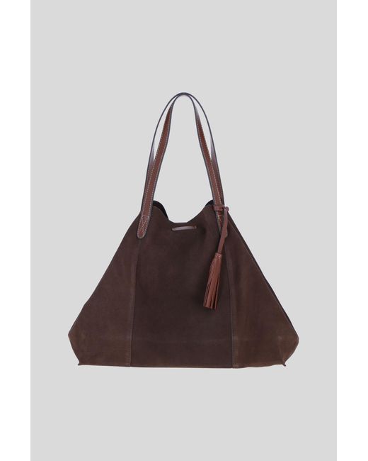 Brampton London Brown Real Suede Leather Shopper Bag With Tassel Charm