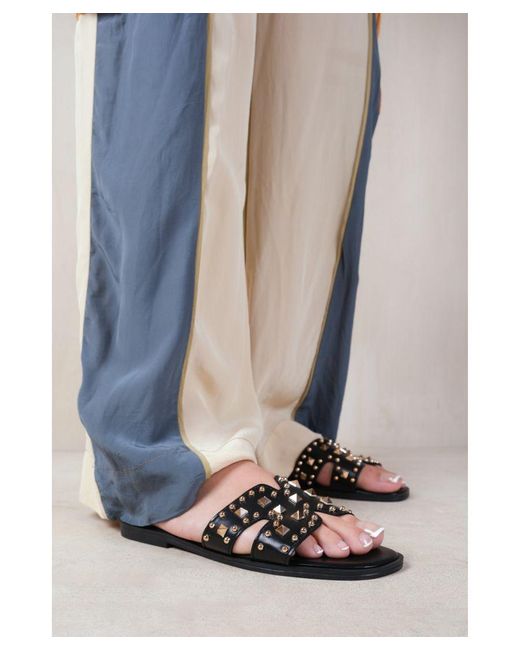 Where's That From Blue 'Commet' Cut Out Strap Flat Sandals With Diamante Detail