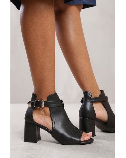 Where's That From Black Wheres 'Londyn' Block Heel With Side Buckle And Open Toe Front