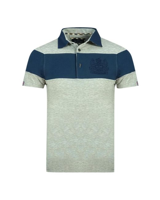 Aquascutum Blue Colour Block Aldis Crest Chest Logo Polo Shirt Cotton for men