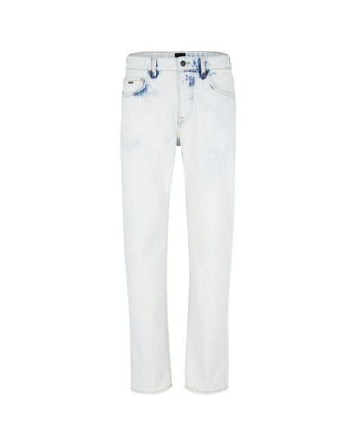 Boss White Five Pocket Design Straight Leg Jeans for men