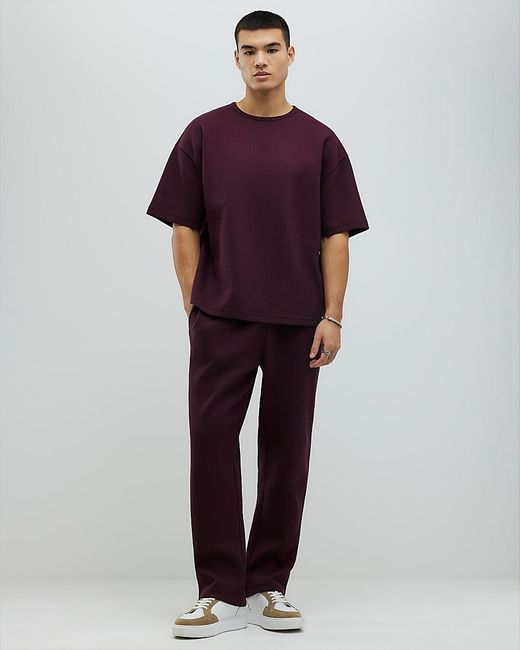 River Island Red T-Shirt & Joggers Set Oversized Fit 2 Piece Cotton for men